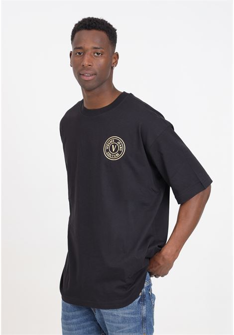 Black men's T-shirt with gold foil V-emblem logo VERSACE JEANS COUTURE | 76GAHT03CJ00TG89 899 - 948